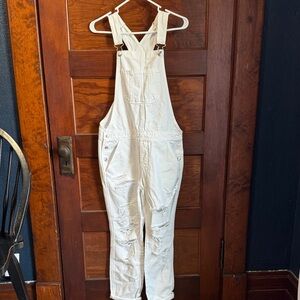 American Eagle Distressed Stylish White Denim Overalls